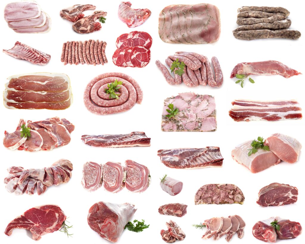 pork meats in front of white background