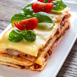 Portion of classic lasagne